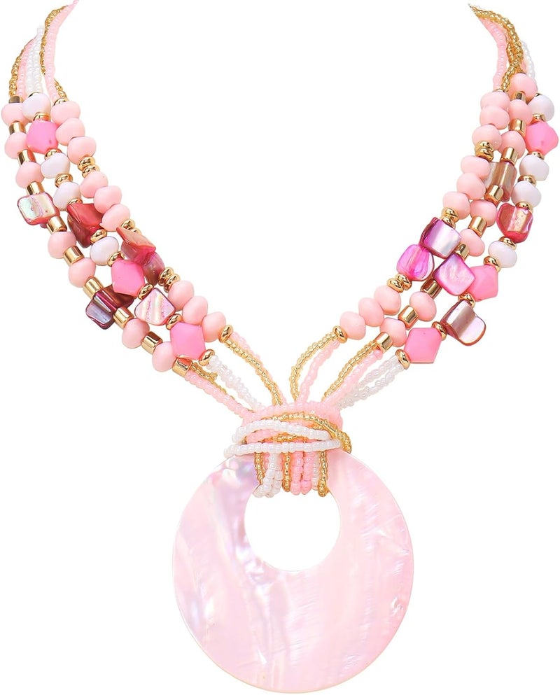 Coiris Shell Pendant Statement Strand Necklace for Women Boho Multi Beads Natural Stone Colorful Necklace Bohemian Handmade Chunky Shell Beaded Collar Jewelry for Women - Image 1